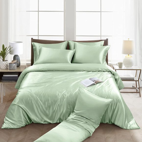 New  6 Pieces Satin Duvet Cover King Size Luxury Silky Bedding Duvet C… - Picture 13 of 15